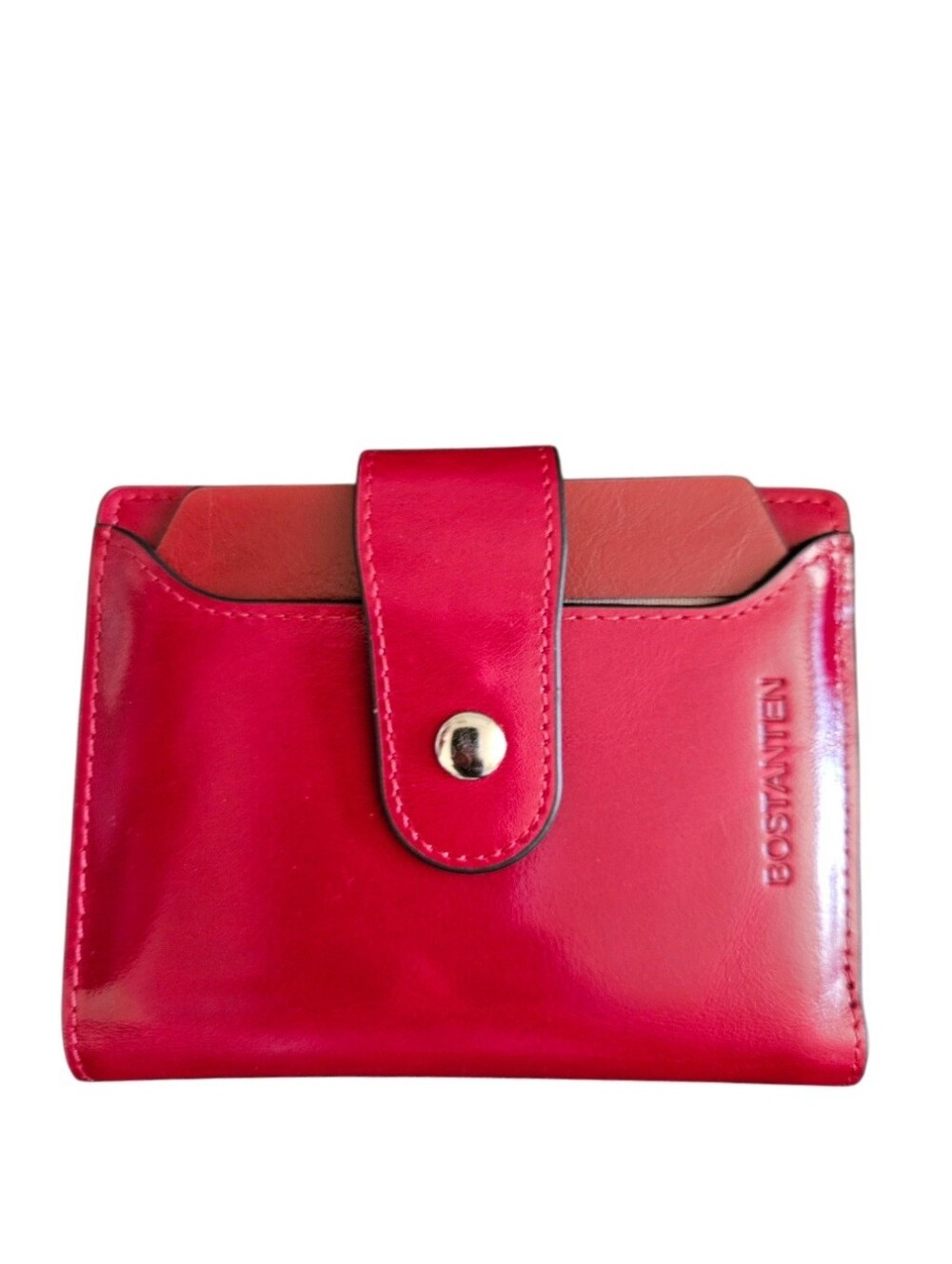 Bostanten Red Leather Bi-Fold Snap Wallet NEW